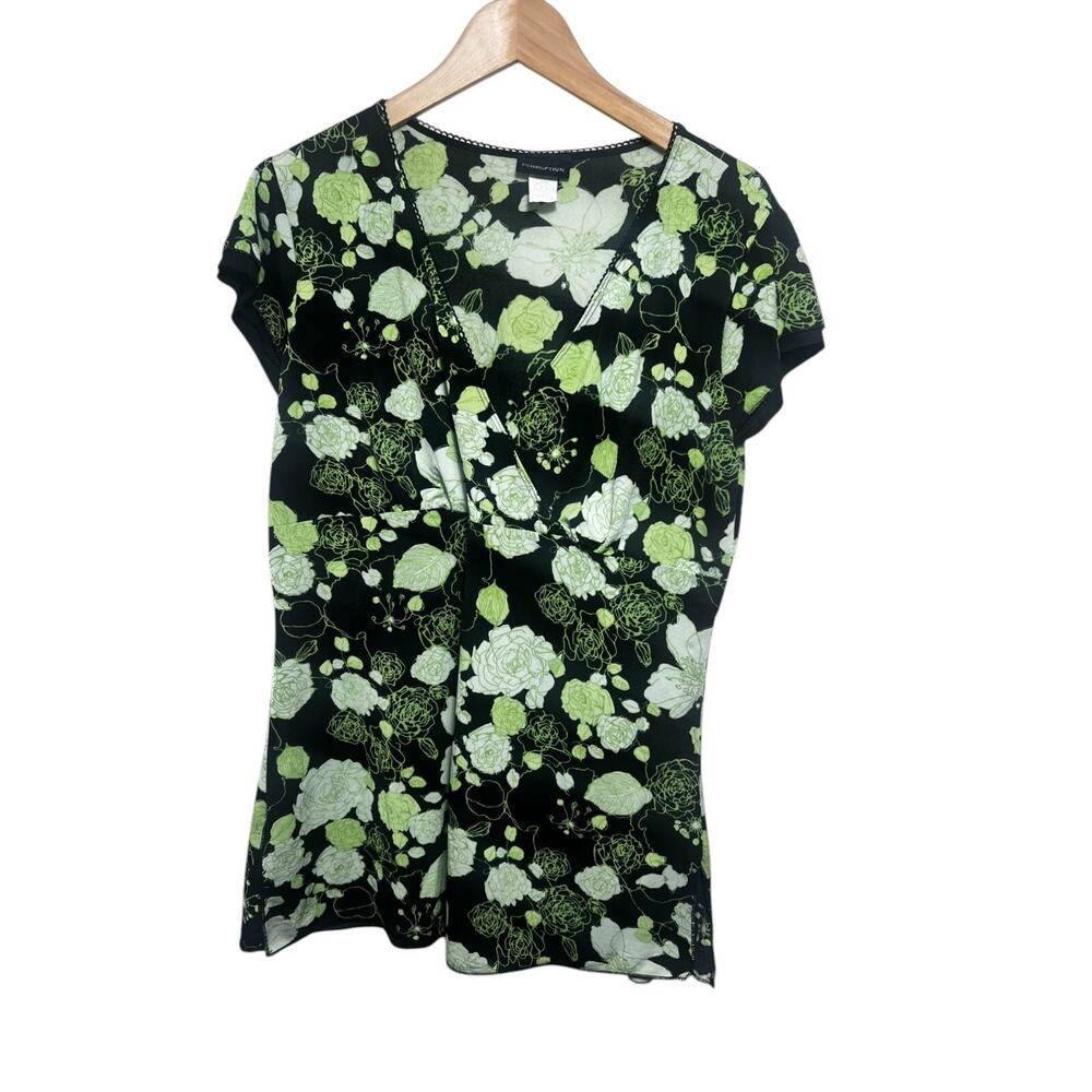 Vintage Y2K Perception Green Floral Mesh Surplice Top Women's 2X Fairycore - Picture 2 of 8